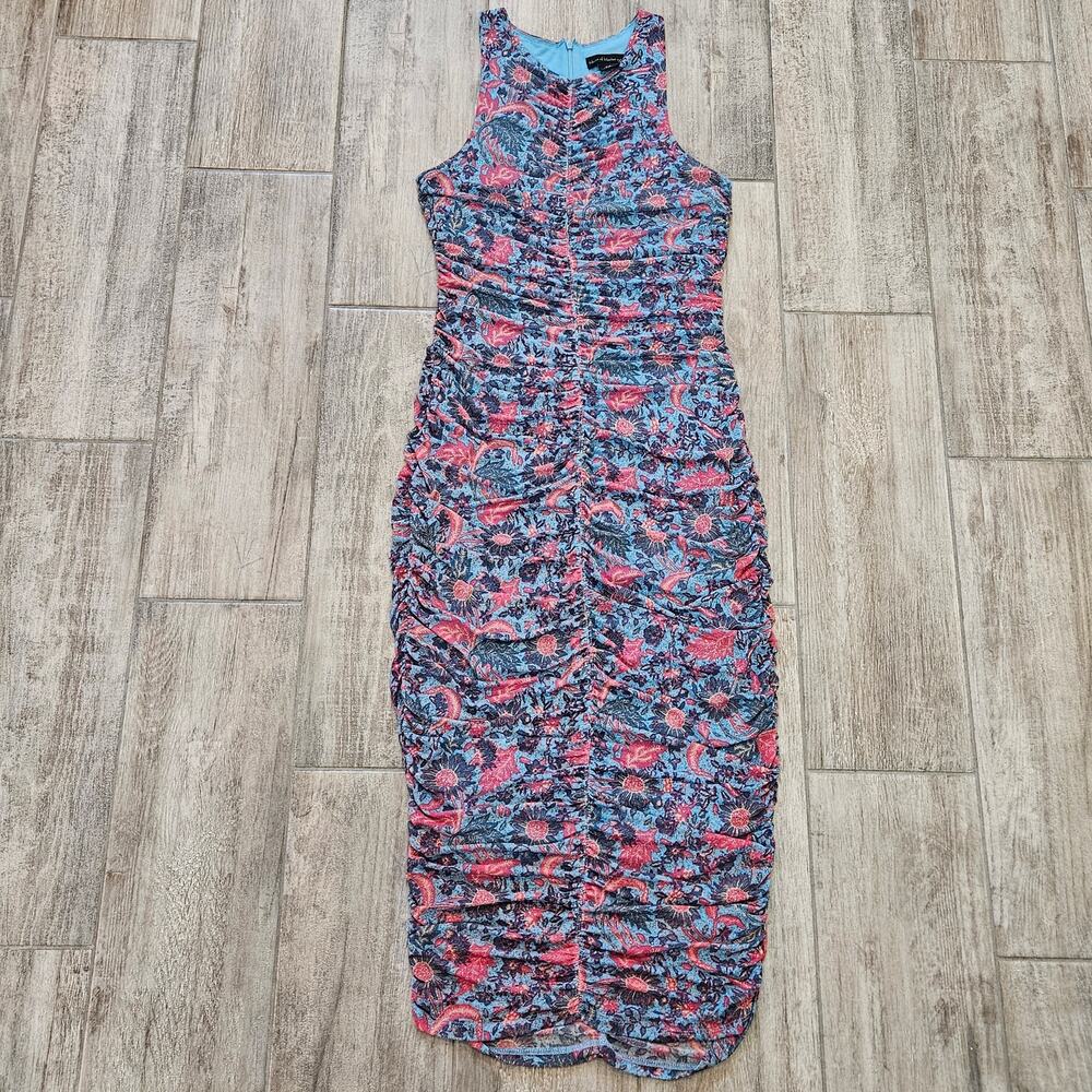 House of Harlow 1960 Floral Ruched Maxi Dress Women’s M Pink Blue Bohemian